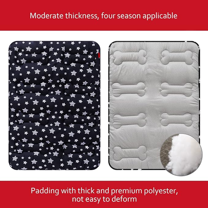 Dog Crate Mat (30" X 19") 2 Pack, Soft Dog Bed Mat with Cute Prints, Personalized Dog Crate Pad, Anti-Slip Bottom, Machine Washable Kennel Pad, Black