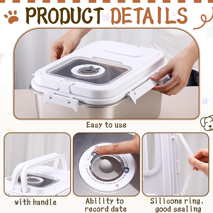14-18 lb Stainless Steel Dog Food Storage Container | with Silicone Airtight Lid, Scoop, Easy to Clean Metal Pet Dog Cat Food Storage Container Keep Fresh