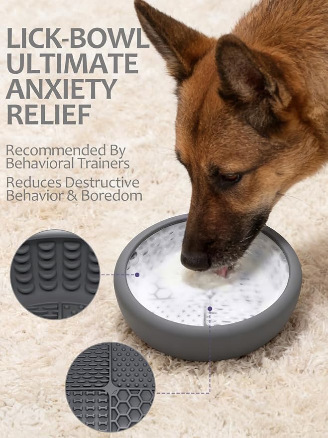 Dog Lick Bowl with Brush and Scraper, Anxiety Relief Lick Mat for Dogs, Non-Slip Freeze Licking Bowl Enrichment Puzzle Feeder for Distraction, BPA Free Silicone, Dishwasher Safe