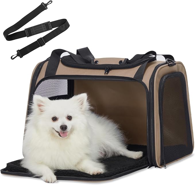 PETSFIT Soft-Sided Cat Carrier for Medium Cats up to 25 lbs, Foldable Pet Travel Bag with Washable Mat, Multiple Entry, Ventilated, for Car Trips & Vet Visits – NOT Airline Approved