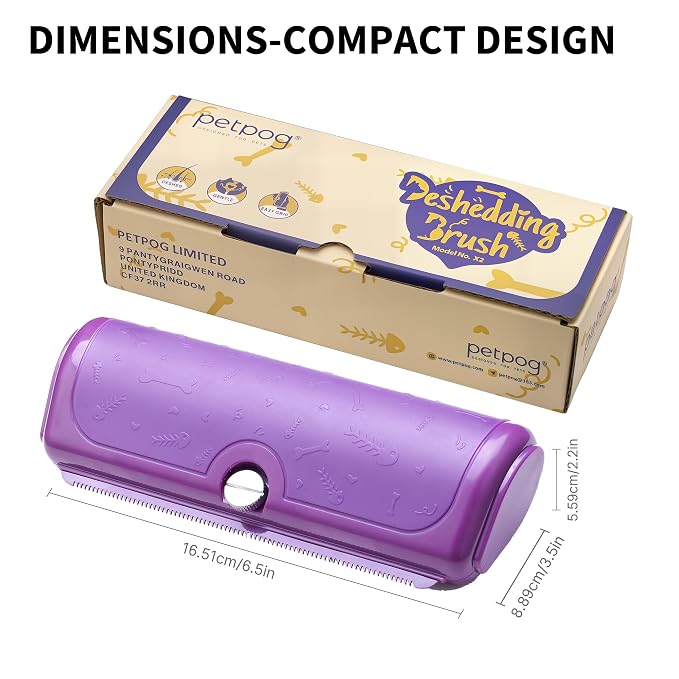 Dog and Cat Deshedding Brush, Purple | For dog and cat grooming, replaceable shedding blade, helps remove loose fur from short and medium coats