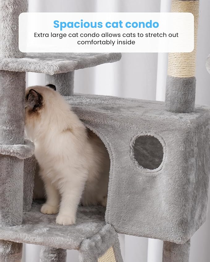 Hey-brother Cat Tree Tower with Padded Platform Bed, Hammock, MPJ019-SW