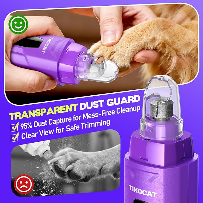 Whisper-Quiet Dog Nail Grinder, 50% More Powerful 6-Speed Pet Nail Trimmer with LED Display & 4 LED Lights, 3 Grinding Bits, No Over-Cutting, Stress-Free Grooming for Dogs, Cats & All Sensitive Pets