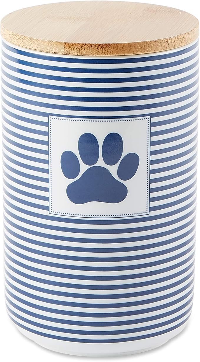 Bone Dry Paw & Patch Ceramic Pet Collection, Treat Canister, 4x6.5, Nautical Blue