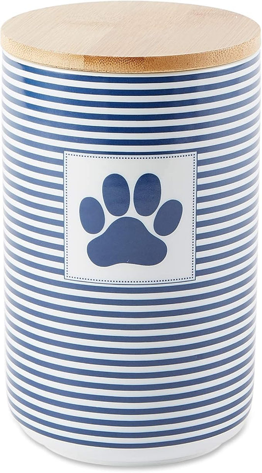 Bone Dry Paw & Patch Ceramic Pet Collection, Treat Canister, 4x6.5, Nautical Blue