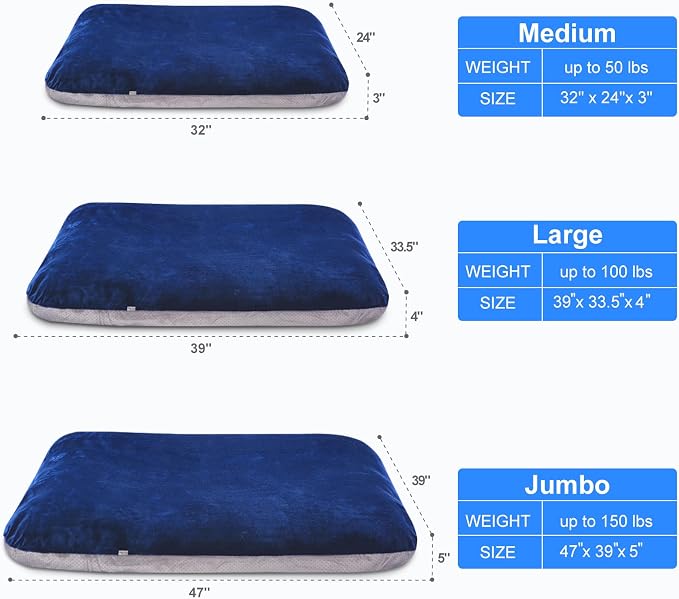 Magic Dog Super Soft Medium Dog Bed, 32 Inches Orthopedic Foam Pet Beds with Anti Slip Bottom, Dog Sleeping Mattress with Removable and Washable Cover, Blue M,32'' X 24'' X 3''
