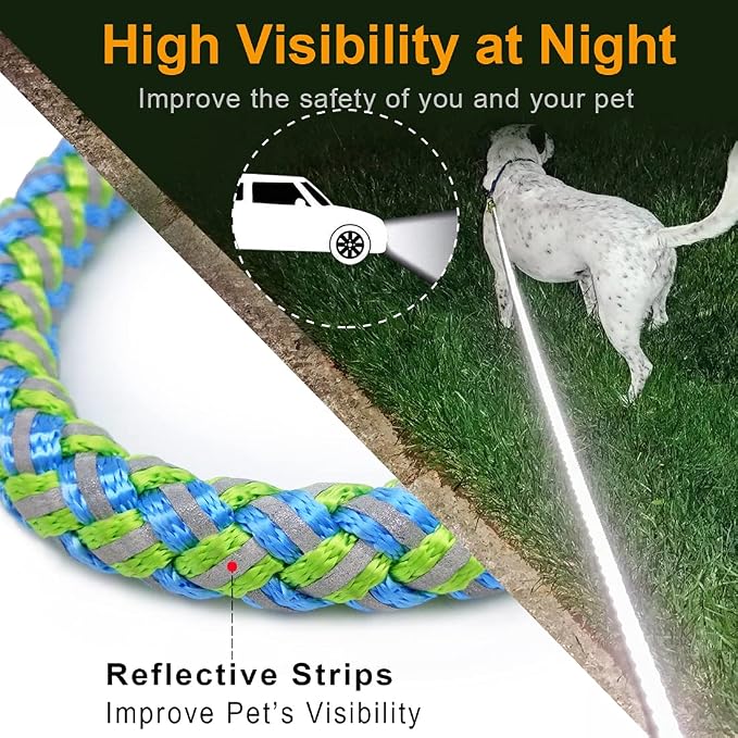 2/3/4/6/10 Foot Reflective Dog Leash Strong Nylon Rope Braided Heavy Duty for Large and Medium Small Dogs Walking Training Leads (Green, 6ft * 3/4")