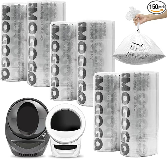 Waste Bags, Compatible with Litter Robot 4/5/3, 150 Pack Liners for Self Cleaning Litter Box, 9-11 Gallon Capacity, Pre-Separated, Transparent, Replacement Cat Litter Bags