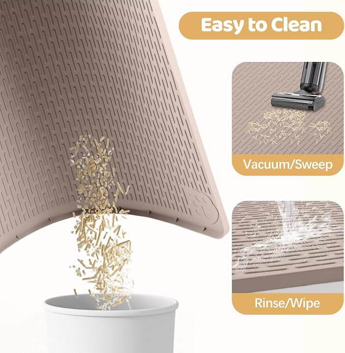 Silicone Cat Litter Mat for Litter Box 50”x35” Large Cat Mat, Khaki | Waterproof, Non-Slip, Leak-Proof Rug Mat with Lip, Easy to Clean, Extra Large Litter Catcher Mat for Floor