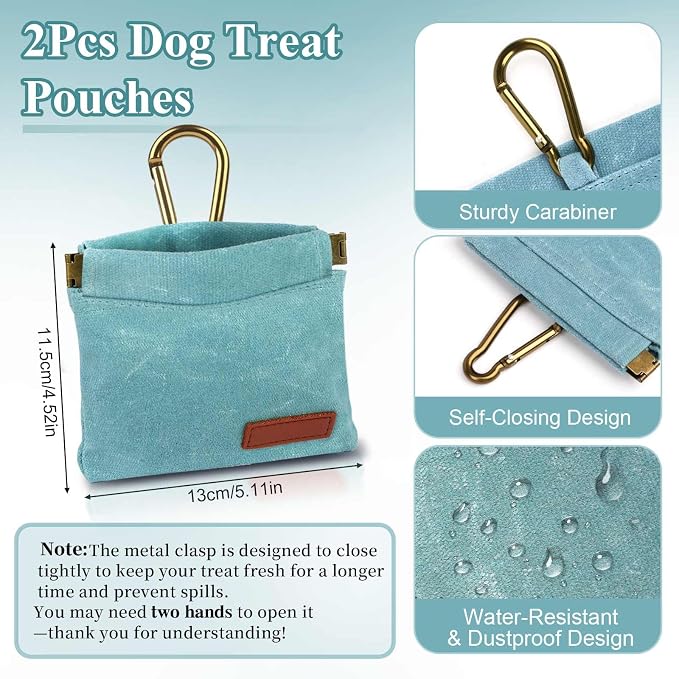 2Pcs Hands Free Dog Treat Pouches for Training, Walking and Outdoor Use | Dog Treat Bag with Carabiner, Hands Free, Auto Closing Pet Treat Pouch for Training,Walking, Hiking