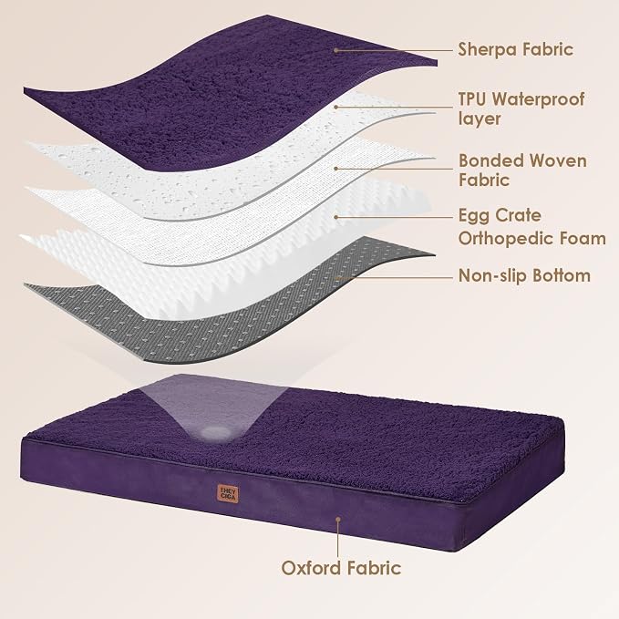 EHEYCIGA Orthopedic Dog Bed Extra Large with Removable Washable Cover, 44IN | Egg Crate Foam Support, Durable Oxford fabric, Non-Slip Bottom, Machine Washable, Soft Waterproof Plush Pet Bed Mat For Crate