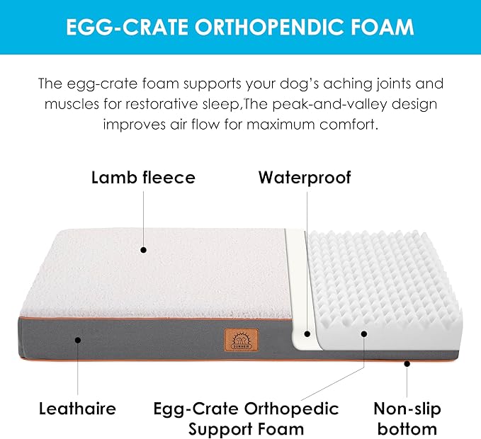 Sunheir Washable Orthopedic Small Dog Bed, Waterproof Puppy Dog Crate Bed | Removable Cover, Egg Crate Foam Support, Anti-Slip Bottom, Machine Washable Soft Pet Bed Mat for Crate, 24" Light Grey