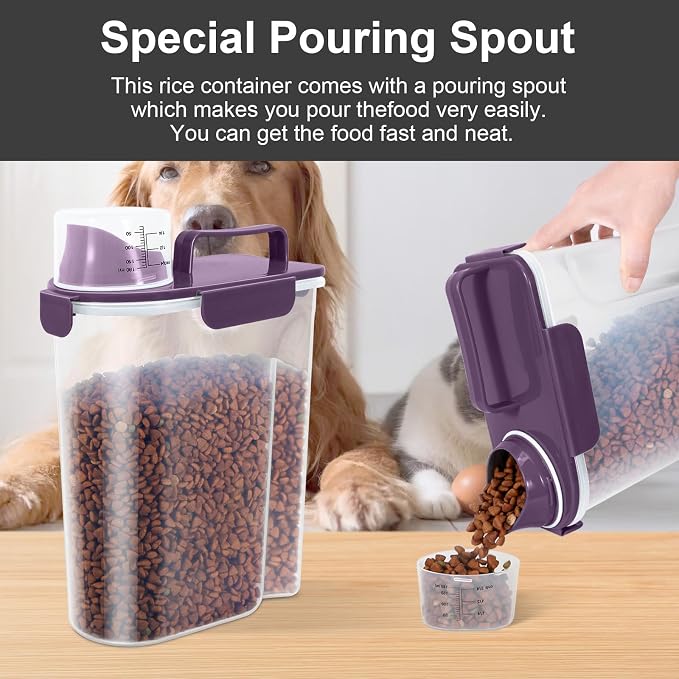 LEAWALK 5-7Lbs Airtight Pet Storage Container, Upgraded Large Nozzle With Handle Design For Cat Dog Bird Food and for Small Animal Kibble, Oatmeal, Rice, Flour, Brown Sugart-Deep Purple