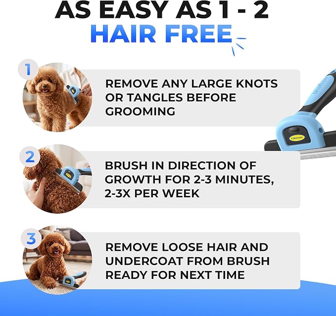 DakPets Dog Brush for Shedding – Stainless Steel Deshedding Dog Brush, Dog Grooming Brush & Deshadding Tool for Dogs & Cats, Remove Undercoat Hair for Short & Long Haired Dogs & Cats