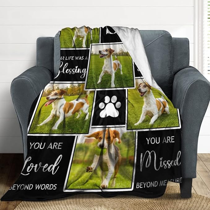 Artsadd Personalized Blanket with Picture Memorial Pet Loss Sympathy Gift in Memory of Dog Cat Custom Photo Blanket