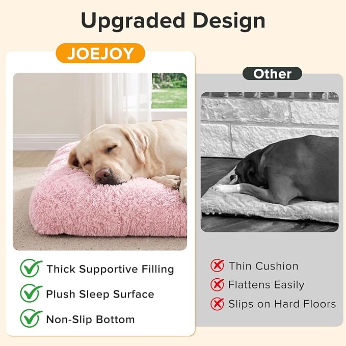 JOEJOY Large Dog Bed Crate Pad, Deluxe Plush Washable Dog Beds Fulffy Soft Kennel Pad Anti-Slip Pet Sleeping Mat for Large Medium Small Dogs, 35" x 23", Pink
