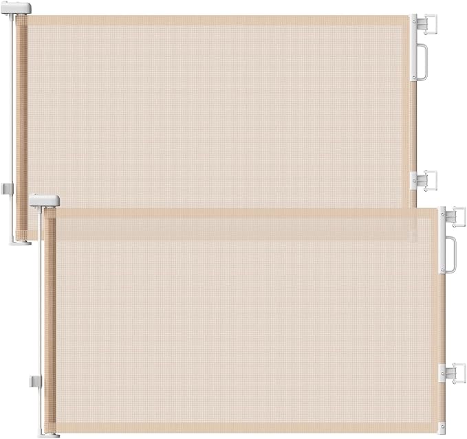 2Pack Retractable Baby Gates for Stairs, 58" Extra Wide Mesh Dog Gate for Doorways, Child Gate for Toddler Pet, Indoor and Outdoor Use, Easy Install, 34" Height, Beige