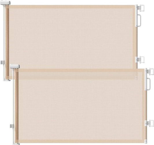 2Pack Retractable Baby Gates for Stairs, 58" Extra Wide Mesh Dog Gate for Doorways, Child Gate for Toddler Pet, Indoor and Outdoor Use, Easy Install, 34" Height, Beige