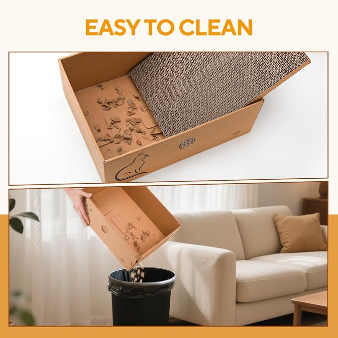 AUSCAT Cat Scratcher Box with 6PCS Cat Scratching Board, Cardboard Cat Scratchers for Indoor Cats, Reversible Cat Scratch Pads for Small Medium Kittens, 14.6" L x 10.7" W x 5.2" H