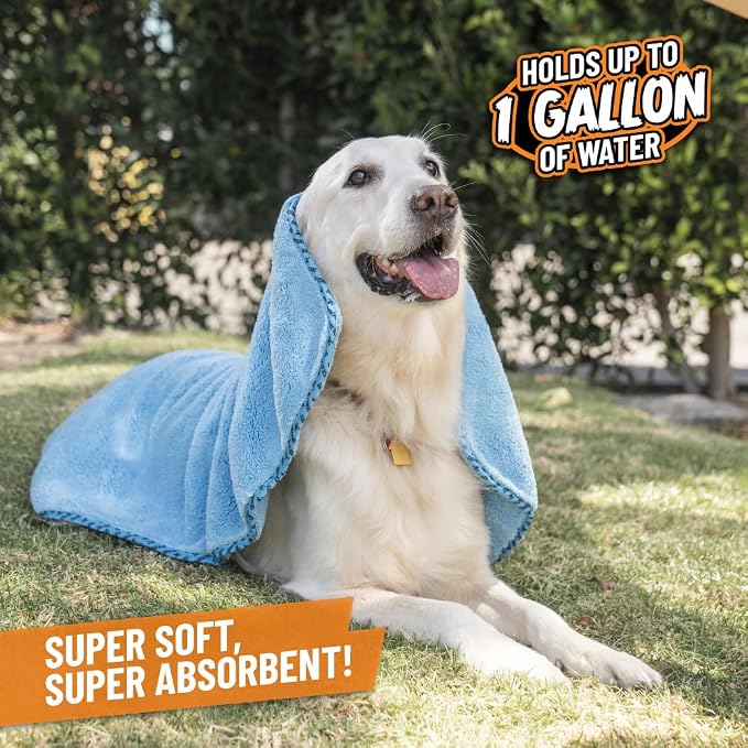 Chemical Guys Furrocious Super Absorbent, Ultra Soft Microfiber Pet Towel for Drying & Grooming Dogs, Cats & More, Blue (25 inches x 36 inches) PCS1996 - Pet Blanket, Pet Bed Topper