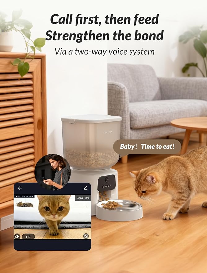 Automatic Cat Feeder with Camera, 5L Timed Cat Food Feeder,2-Way Audio & App Remote Control,Desiccant Bag,Auto Pet Dispenser for Cats and Dogs