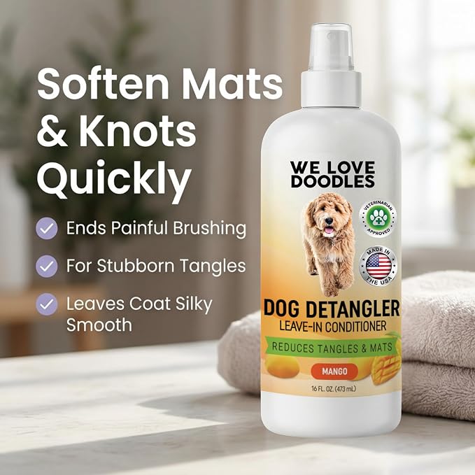 Dog Shampoo & Dog Detangler Spray, Tearless, Dog Bath Supplies, Mango 16 oz | Best Shampoo, Detangling & Dematting Spray for Dogs, For Sensitive Itchy Skin, Tangle Remover, Goldendoodle, Poodle & Doodle