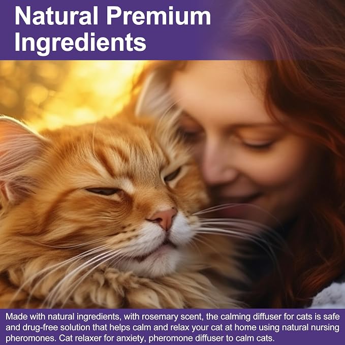Cat Calming Diffuser Kit, 1 Diffuser + 3 Refills Pack,Discourage Scratching, Excessive Meowing & Urine Marking, Gentle Calming Support