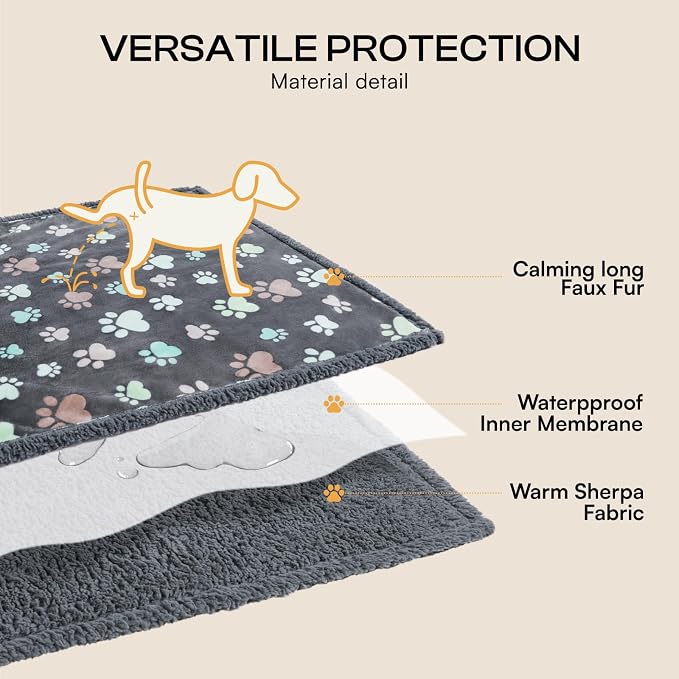 Luciphia Waterproof Pet Blankets for Couch Sofa Bed Cover Cat Liquid Pee Proof Washable Soft Fluffy Large Dog Blanket Reversible Furniture Protection Puppy Grey Paw Thicken Small（40" x 28"）