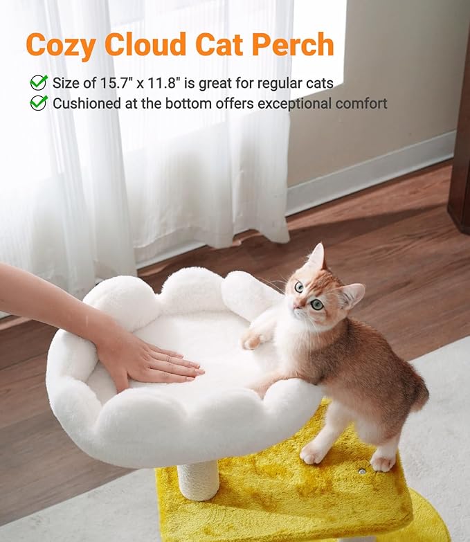 33" Cloud Cat Tree Tower, Cozy Bed & Large Condo for All Cats | 33" Multi-Level Cat Tower, Scratching Posts, Viewing Perch & Toys, Stable Structure, Padded Bed, 13.7"x11.8" Cat Condo