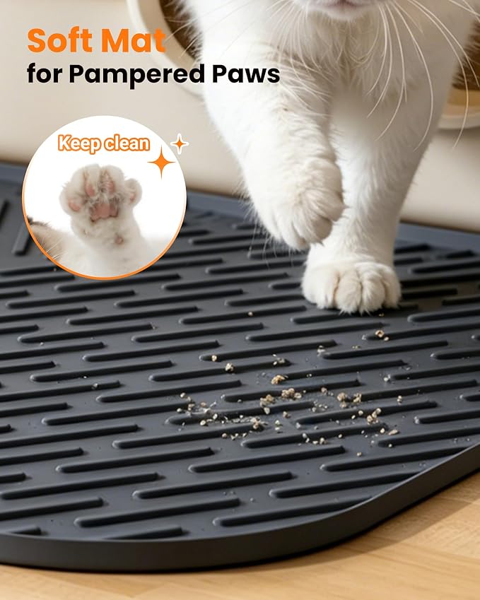 Cat Litter Mat, 47" x 37" Extra Large Cat Litter Box Mat, Silicone Waterproof Litter Trapping Mat for Scatter Control Soft on Kitty Paws Non-Slip Easy to Clean (Dark Grey) | Waterproof Litter Trapping Mat for Scatter Control, Soft on Cat Paws Non-Slip ...