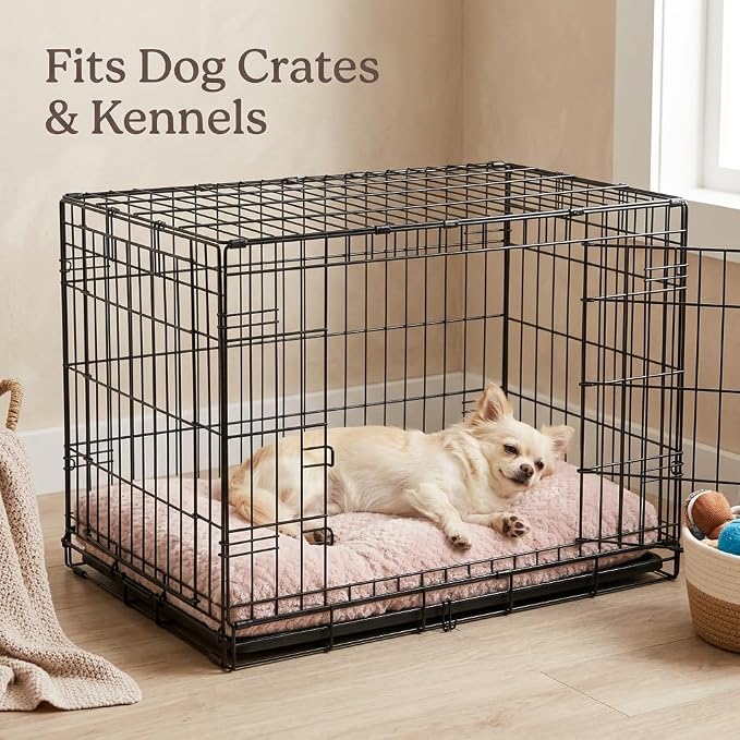 Small Dog Bed for Crate,22 Inch Washable Dog Crate Pad for Dog Cages,Soft Jacquard Flannel Puppy Kennel Bed with Anti-Slip Bottom,Fluffy Dog Mat for Small Dogs,Pink