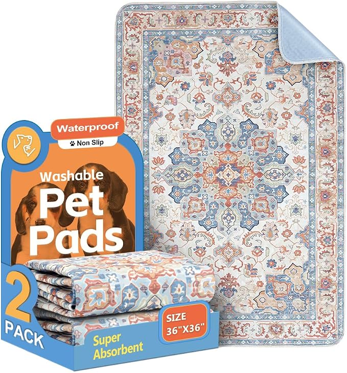 Washable Pee Pads for Dogs, 2 Pack Reusable Puppy Training Pads 36"x36" Super Absorbent Waterproof Dog Training Pads, Non-Slip Potty Pads, Whelping Pads Litter Mat Beige
