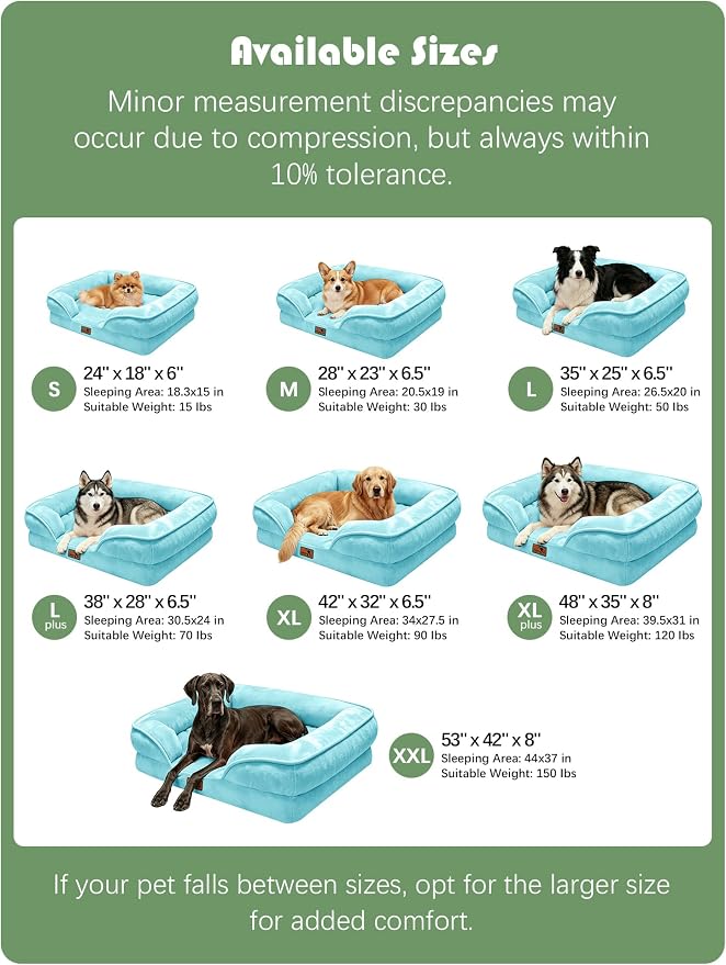 Spotted Play Orthopedic Dog Bed with Sides - Sofa Beds for Extra Large Dogs, Supportive Foam Pet Couch Bed with Washable Removable Cover, Waterproof Lining and Non-Slip Bottom, Ice Blue - XL-Plus