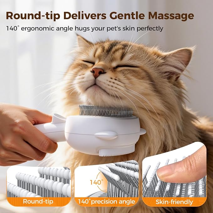 Self Cleaning Shedding Steam Cat Brush, Silicone Scraper Included | Dog Brush, primecat, Cat Brushes for Shedding, USB Rechargeable, for Grooming & Haired Pets, Dogs & Cats, White