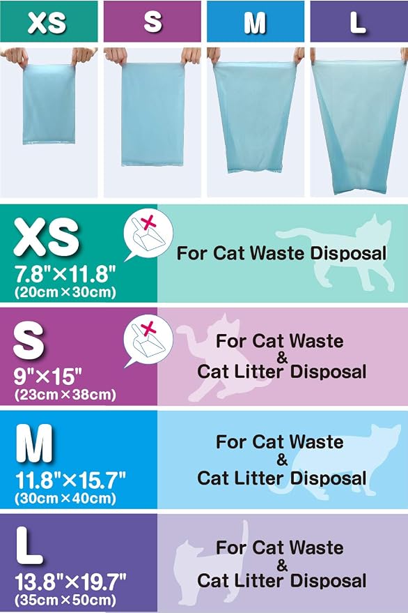 BOS Amazing Odor Sealing Cat Waste Disposal Bags - Durable, Unscented[Size: L, Color: light blue] (60 Count, Pack of 2) (120 Bags) ★NOT a litter box liner