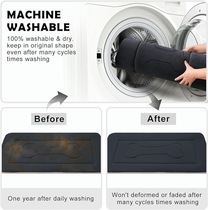 Extra Large Dog Bed Soft Dog Crate Pad Mat, 48 in Non-Slip Bottom Washable Dog Sleeping Mattress Pet Beds Cat Bed Kennel Pad, Dark Blue Gray