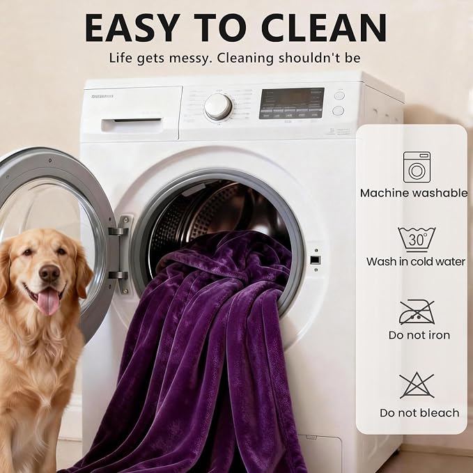 gogobunny Waterproof Flannel Blanket for Bed Couch Sofa, Reversible Double-Sided Throw for Dog Cat, Stain Resistant Furniture Protector Against Liquid Pee and Fur (90" x 90", Dark Purple/Light Purple)