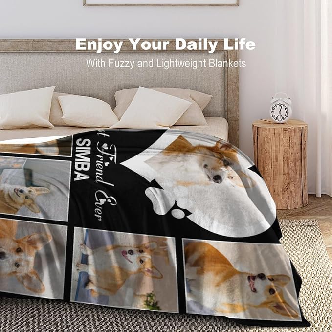 Artsadd Personalized Dog Blanket with Photos & Pet Name, Custom Dog Memorial Blanket and Throws for Remembrance, Customized Puppy Blanket, Dog Gifts for Pet Dog Lovers, Dog Mom Gifts for Women Xmas X