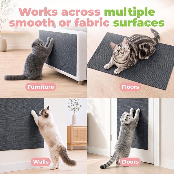 Best Pet Supplies Catify Cat Scratcher, Fun Interactive Scratchers, Posts, Poles, Claw Safe, Furniture Saver Indoor Play Support Natural Cat Behaviors Heavy Duty - Gray Mat - L: 39"