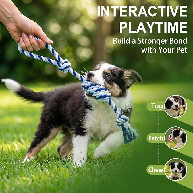 Dog Rope Toys 4 Pack for Small Dogs & Puppies - Cotton Knot Teething Chew Dog Toy, Interactive Tug of War Set for Boredom Relief, Teeth Cleaning, Indoor/Outdoor Play - Mix Colors Pink