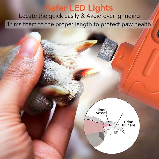 Dog Nail Grinder Quiet,Dog Nail Trimmers with Light, Pro Pet Nail Grinder | Dog Nail Grinder Quiet,Dog Nail Trimmers with Light,Electric 2-Speed Pro Pet Nail Grinder for Dogs, Cats and Other Animals
