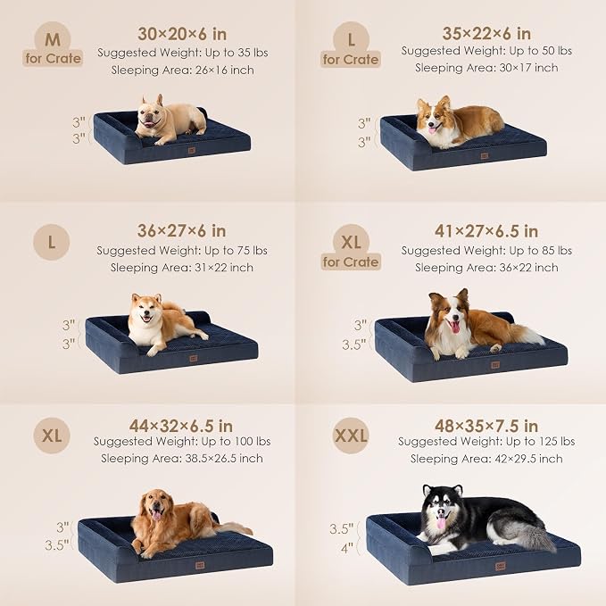 EHEYCIGA XL Dog Bed Memory Foam for Crate, Extra Large Dog Bed Orthopedic with Washable Removable Cover, Waterproof Pet Sofa Couch XLarge Size Dogs, 41x27x6.5, Navy Blue