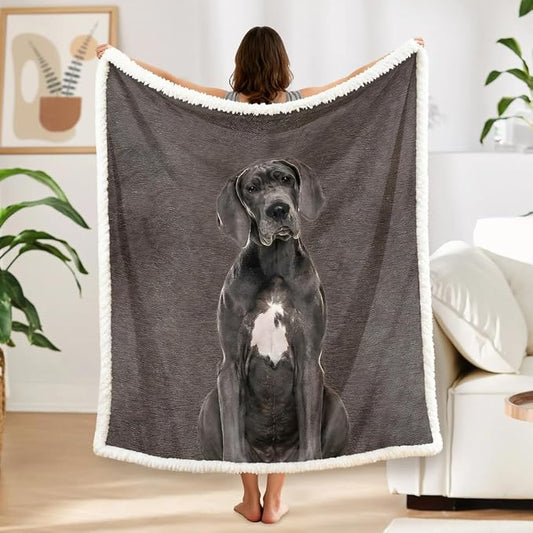 BlessLiving Grey Great Dane Throw Soft Blanket Sherpa Fleece Lined Blanket Pet and Dog Lovers Home Throw Blankets (Throw, 50 x 60 Inches)