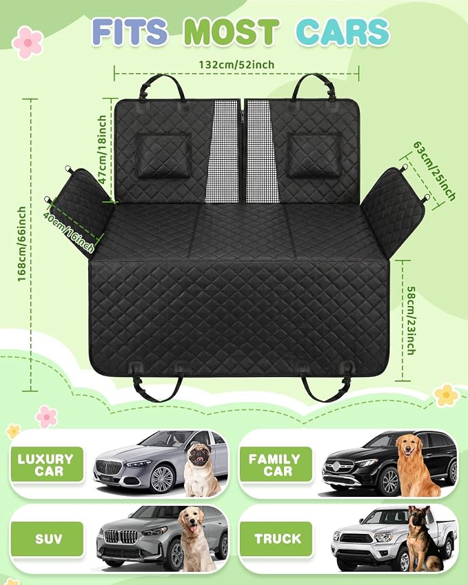 Victoper Back Seat Extender for Dogs, Dog Car Seat Cover with Detachable Hard Bottom Holds 440 LB, 600D Heavy Dog Seat Cover with Seatbelt, 100% Waterproof Backseat Extender for Sedan SUV Truck