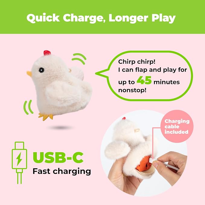 Catify Best Pet Supplies Flapping Duckling, Chick & Bird Cat Toy - Motion-Activated Wings, Realistic Chirps, Catnip-Infused Plush, USB-Rechargeable, Indoor Cats & Kittens, Self-Play Enrichment - Beige