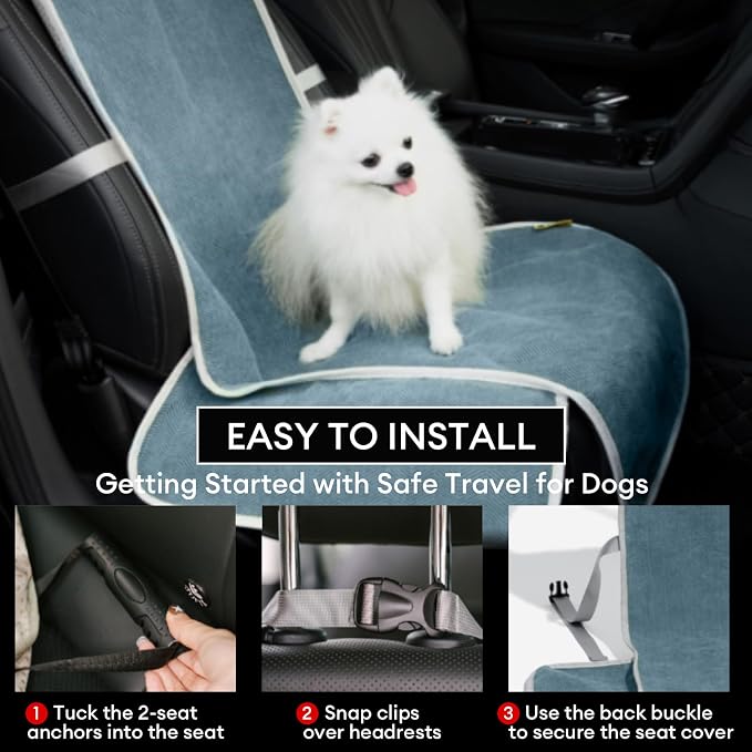 FUNNY FUZZY Dog Car Seat Cover for Front Seat, Dog Seat Cove Waterproof, Scratchproof Non-Slip Car Seat Protector, Universal Fit Most Cars, SUVs, Trucks, Blue