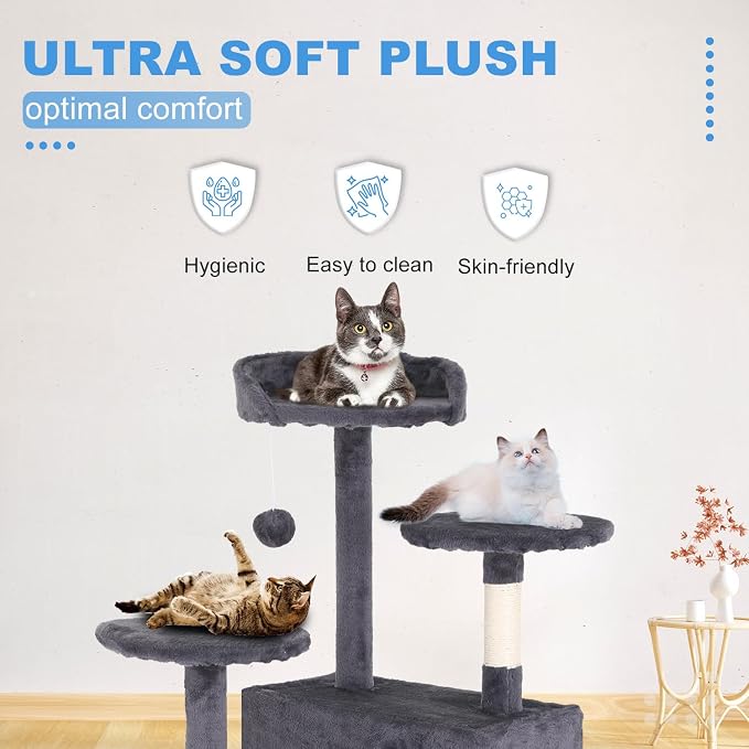 FDW | 54" Cat Tree Tower | Ashy | Multi-Level Indoor Activity Center | with Sisal Scratching Posts, Condos, Plush Perches, Hanging Cat Toys | Sturdy, Easy to Assemble | for Kittens & Adult Cats