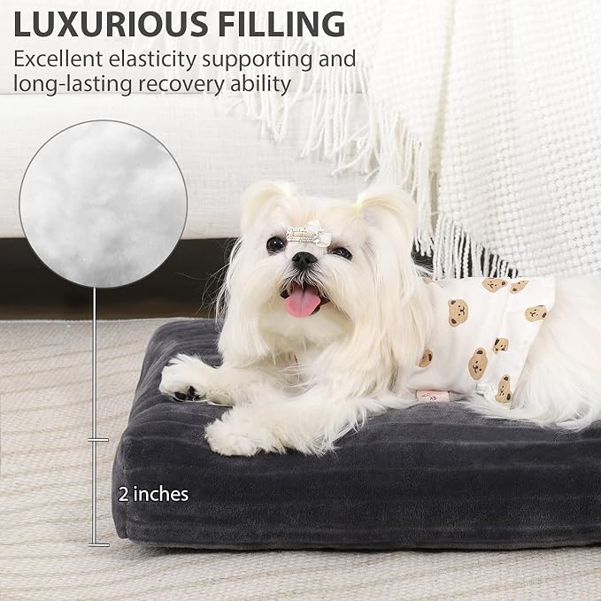 KSIIA Washable Dog Crate Bed Kennel Mat for XX-Small Dogs,17 x 11 Inch,Gray | 3in thick soft PP filling,Elastic rebound,300gsm shed-proof flannel,Soft skin-friendly,Anti-slip bottom,Machine washable