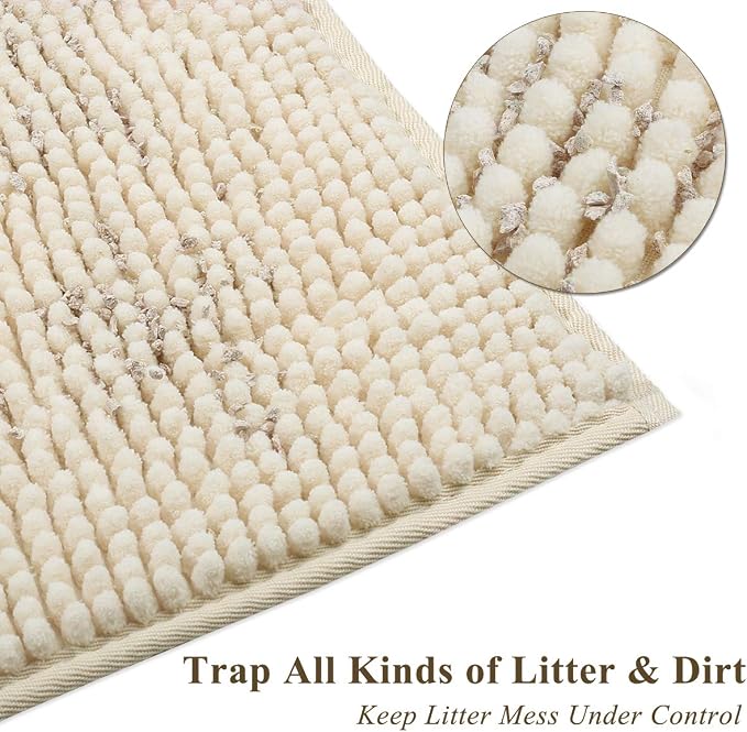 VIVAGLORY Cat Litter Mat Softgrip Litter Trapping Mat, 31"× 20", Beige | Litterbox Rug Box Catcher for Indoor & Floor, Easy Clean Washable Less-Mess Waterproof for Cat