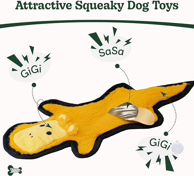 SHARLOVY No Stuffing Dog Toys Crinkle Squeaky, Long Lasting Chews for Aggressive, Durable Plush Dog Puppy Chew Toys for Teething, with 6 Tough Layers for Small Medium Large Breed-2 Pack,Medium